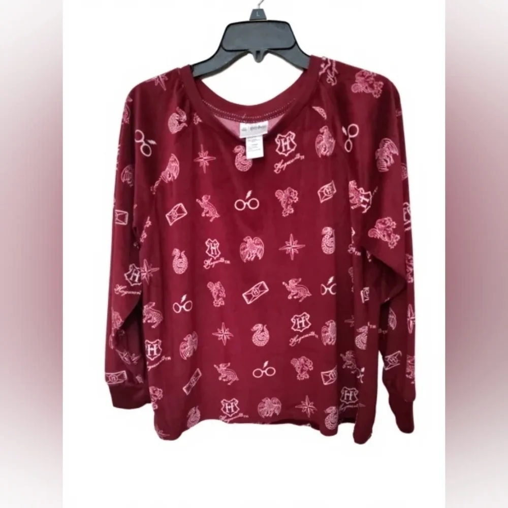 Harry Potter Burgundy Pajama Shirt – Magical Symbols Print, Soft & Cozy (L) - Picture 2 of 9